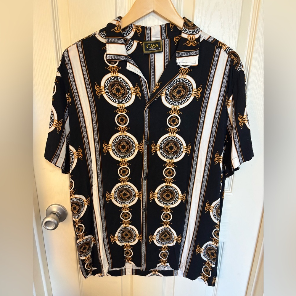 Casa Moda Couture Short‑Sleeve Button Shirt – Baroque Print – spring shirt